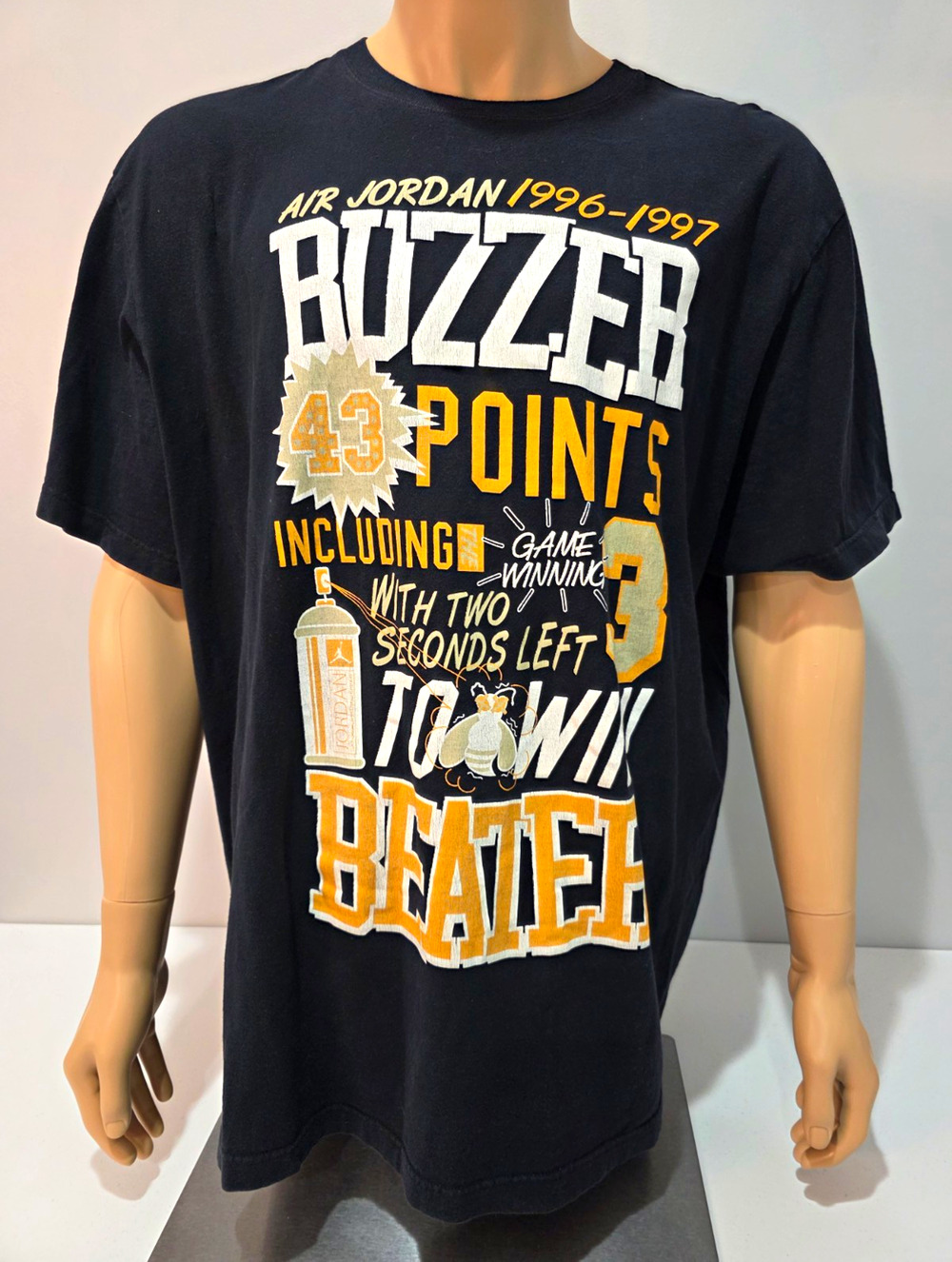 Air Jordan Buzzer Beater T Shirt Mens 3XL 1996-97 43 Points Jumpman Black